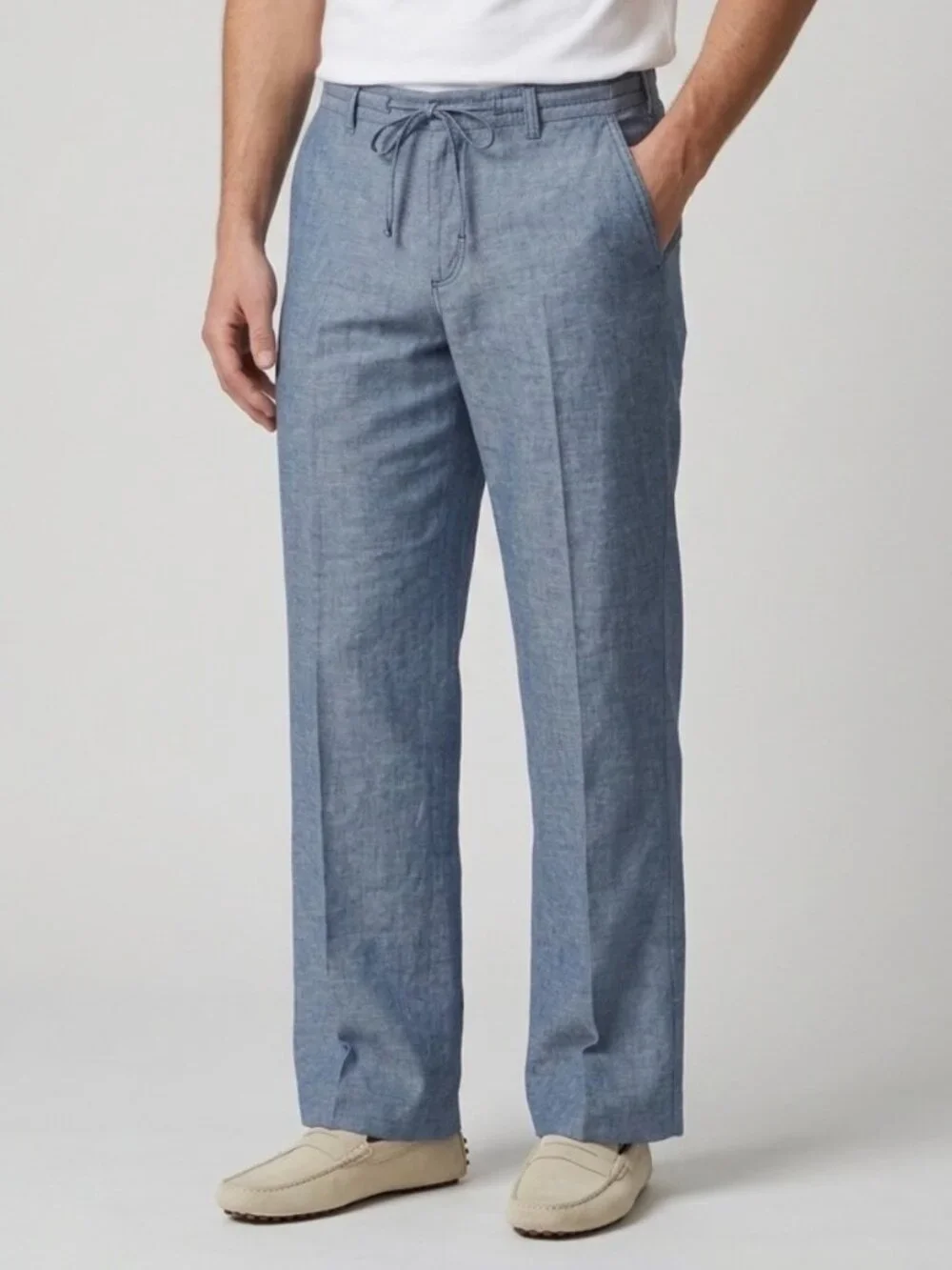 New Cubavera Linen Blend Relaxed Drawstring Pants M 32-34 Chambray Breezy